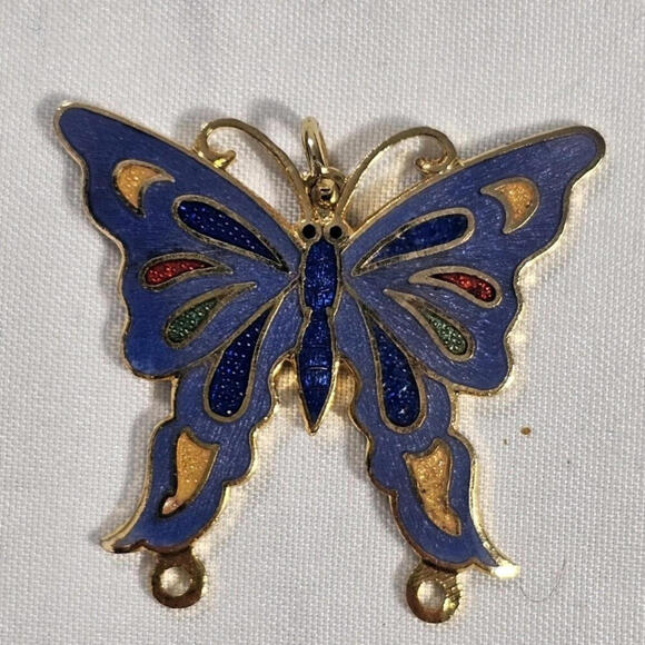 Jewelry - Vintage Gold Tone Purple/Blue Enamel Colorful Butterfly Flower Pendant Charm
